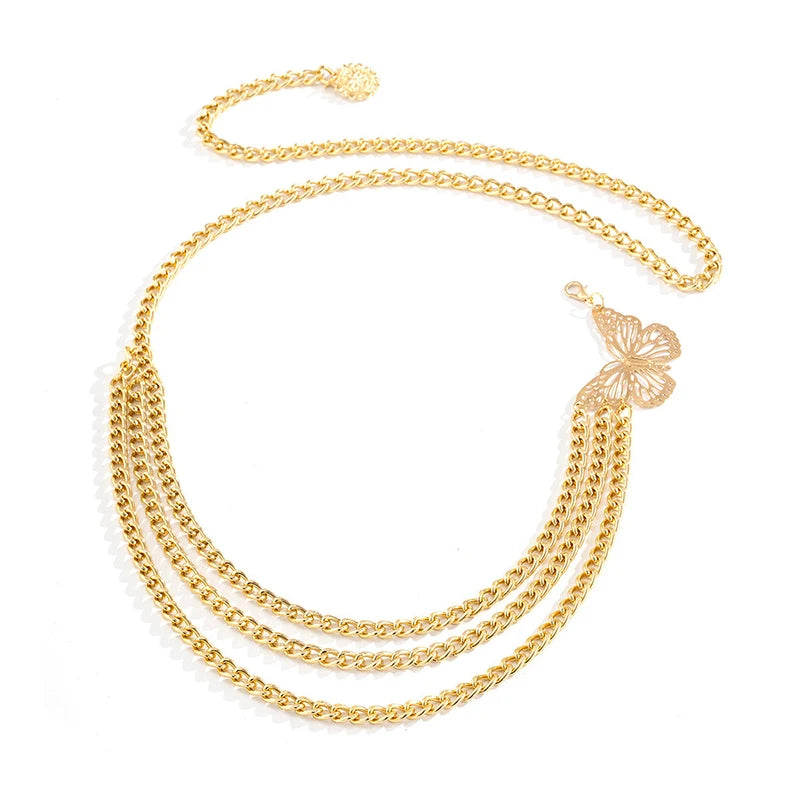 Butterfly Waist Chain Elegant Multi-Layer Butterfly Tassel Waist Chain Belt For Women Metal High Waist Chain Dress Lady Belt