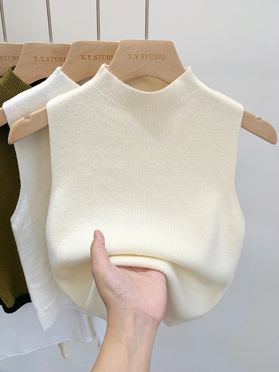Women Knitted Tank Top Summer Fall Sweater Short Sleeveless Solid Spring Autumn Sweaters Pullovers