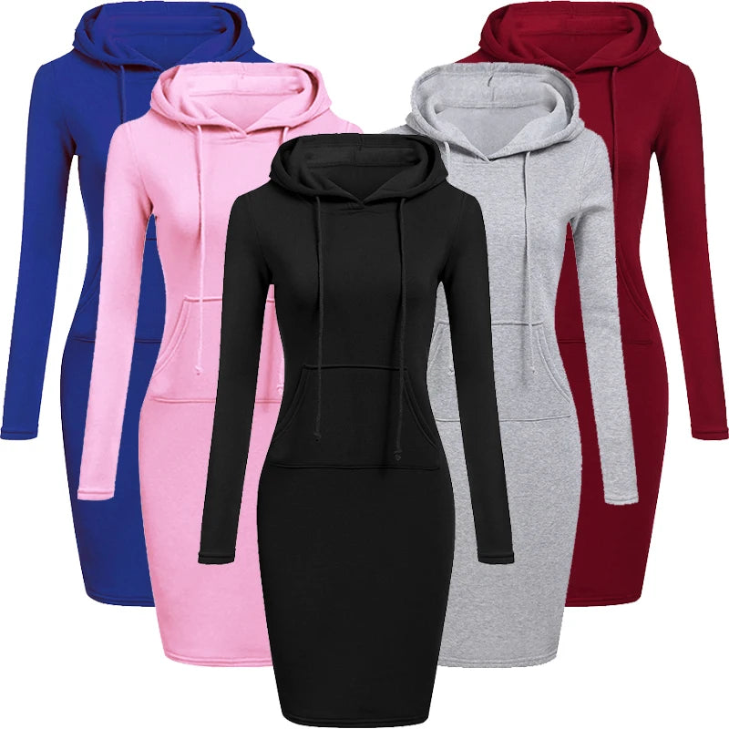 Ladies Dress Autumn Women's Hooded Dresses Hoodies Women's Sweatshirts Women's Hoodies Dress Tops