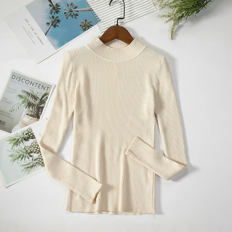 Women's Turtleneck Sweater Knitted Soft Pullovers cashmere Jumpers Basic Solid Soft Sweaters Women Autumn Winter Casual Top