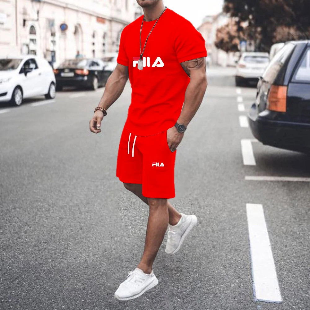 Summer Casual Men's Short Sleeve Set, Two Piece T-shirt + Shorts  Pattern Men's Street Wear, US sizes clothes
