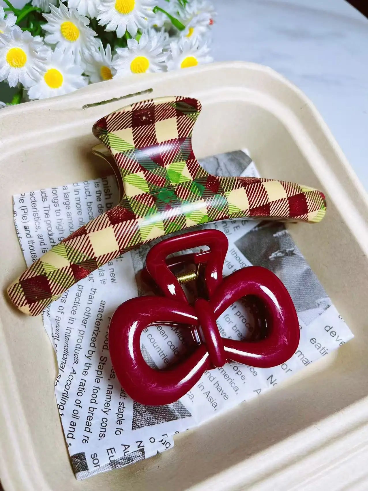 2Pcs/set Vintage Blue Polka Dot Red Bow Hair Clip Shark Claw Clamp Hairpin Barrette Accessory For Women