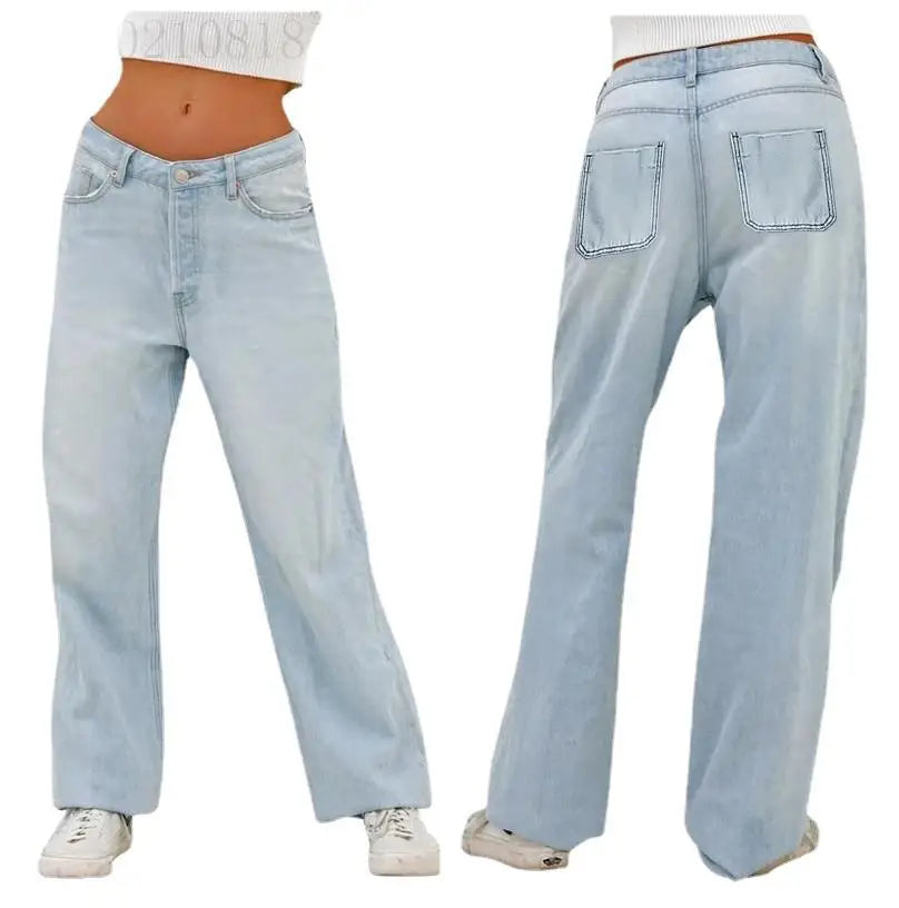 European and American loose Denim wide leg pants slimming high waist all-match jeans for women