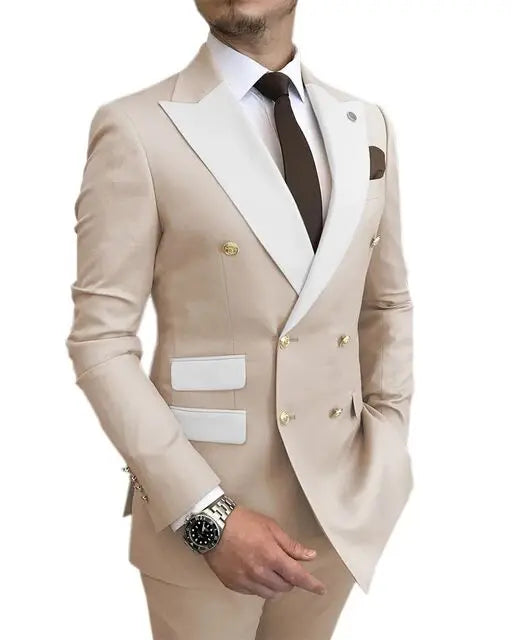 Slim Fit 2 Piece Wedding Men's Suits Solid Groom Tuxedos Formal Suits for Prom Party Best Man Peak Lapel Blazer Pants