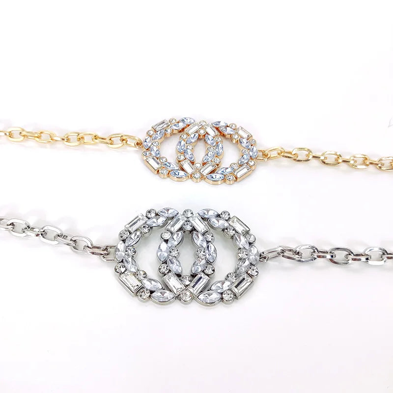 Designer Rhinestone Gold Circle Waist Chain Belt Female High-end Luxury Brands  Belts For Women Silver Waistband