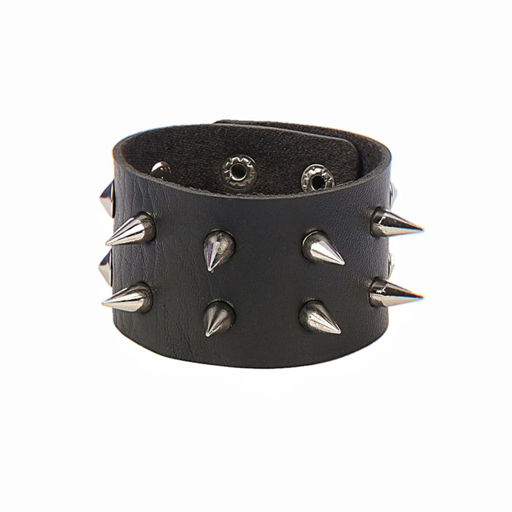 Punk Hip Hop Rock PU Leather Bracelet Unisex Trendy Chain Skull Pentagram Rivet Bracelet