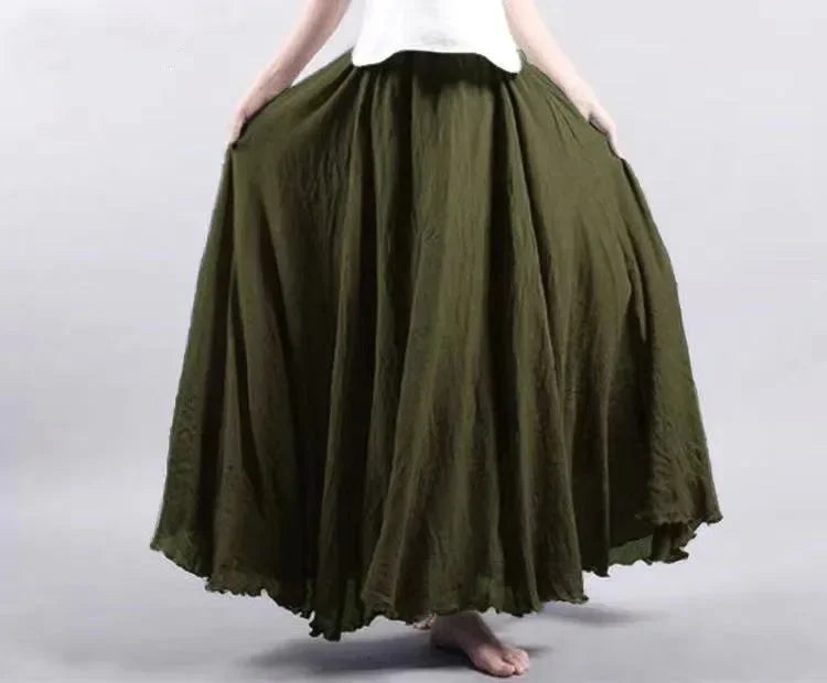 Cotton Linen Maxi  Casual Loose Long Skirt