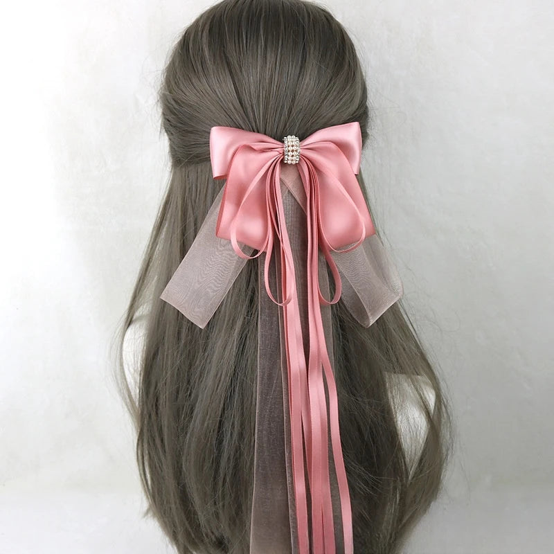 Ribbon Bow Headband With Hairpins Wide Hair Hoop Lace Ruffled Tassels Hair Bands Sweet Hair Accessories