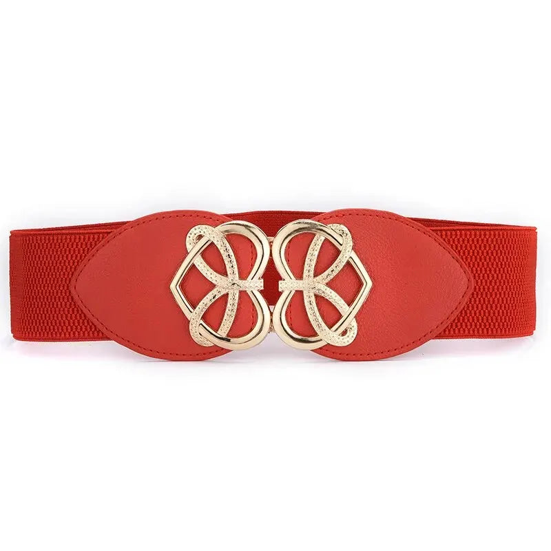 Women's Waist Cover Fashionable Golden Buckle Elastic Waist Closure With Double Hook Buckle Wide Belt