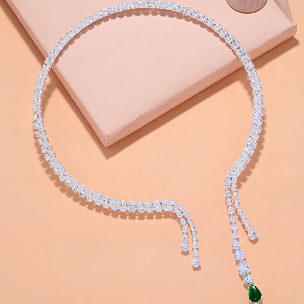 Luxury Zircon Green Crystal Necklace Collar Jewelry  Double Layer Collar