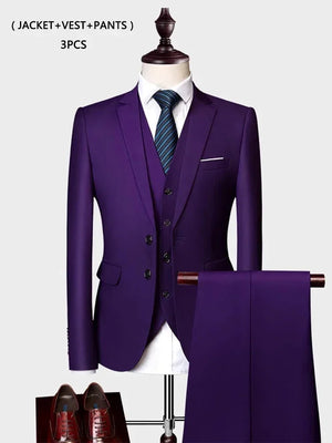 ( Jacket +Vest+ Pants ) Luxury Men's High-end Brand Solid Color Business Office Suit 3Pcs & 2Pcs Groom Wedding Party Suit Tuxedo