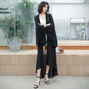 Summer Sun Protection Clothing Women Long Chiffon Cardigan Solid Color Ladies Shawl Female Cardigans Women Loose Thin Coats