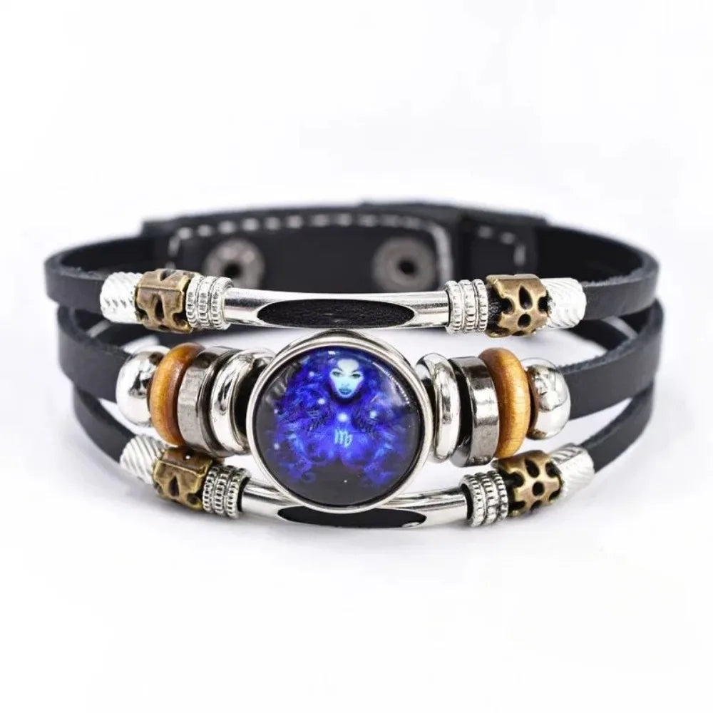 Twelve Constellations Luminous Leather Bracelet Retro Multi-layer Beaded Leather Bracelet Jewelry