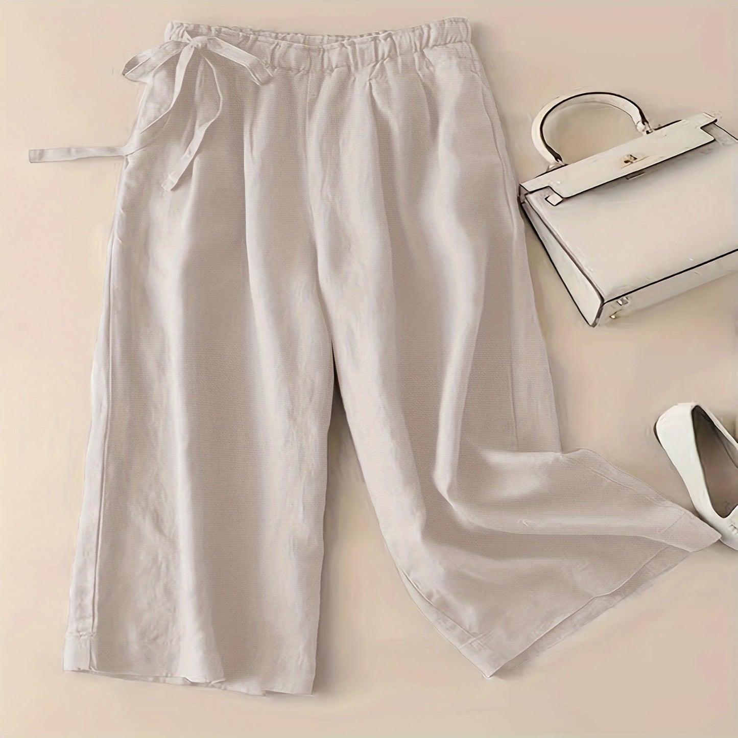 Solid Elastic Waist Pants, Casual Wide Leg Women's Summer Clothing