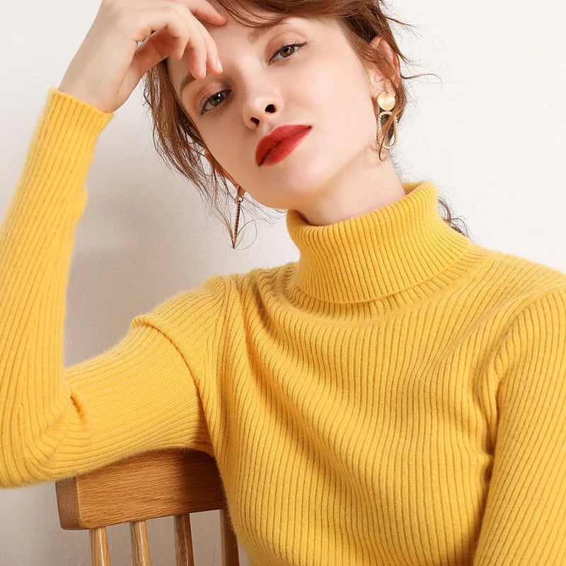 Women's Fall Turtleneck Sweater Knitted Soft Pullovers Cashmere Jumpers Basic Soft Sweaters For Women