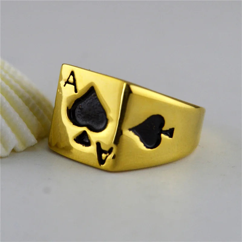 Vintage Lucky Poker Adjustable Open Rings For Women Men Playing Card Finger Stainless Steel Ring Fashion Party Jewelry