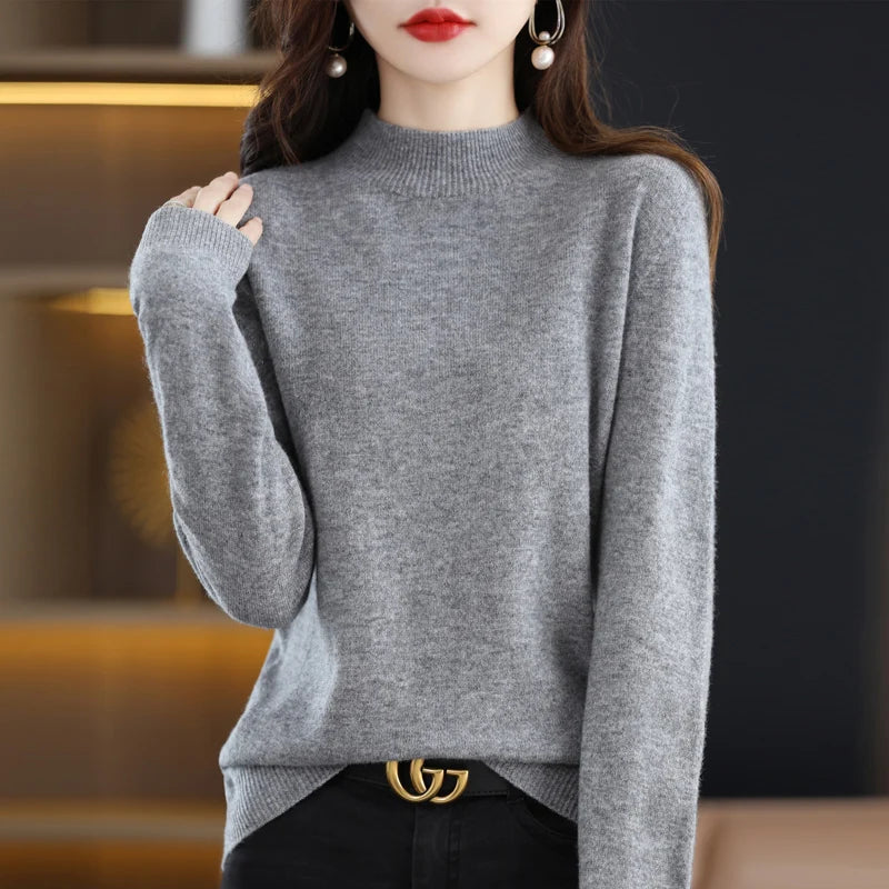 100% Pure Wool Half Turtleneck Pullover In Cashmere Sweater Women's Casual Knit Top Women's Coat