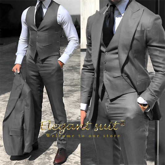 Men's business suit 3-piece set (jacket + vest + trousers) advanced custom men's office formal suit set