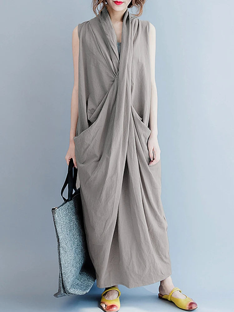 Oversize Asymmetrical Maxi Dress Summer Women's Sundress Female V Neck