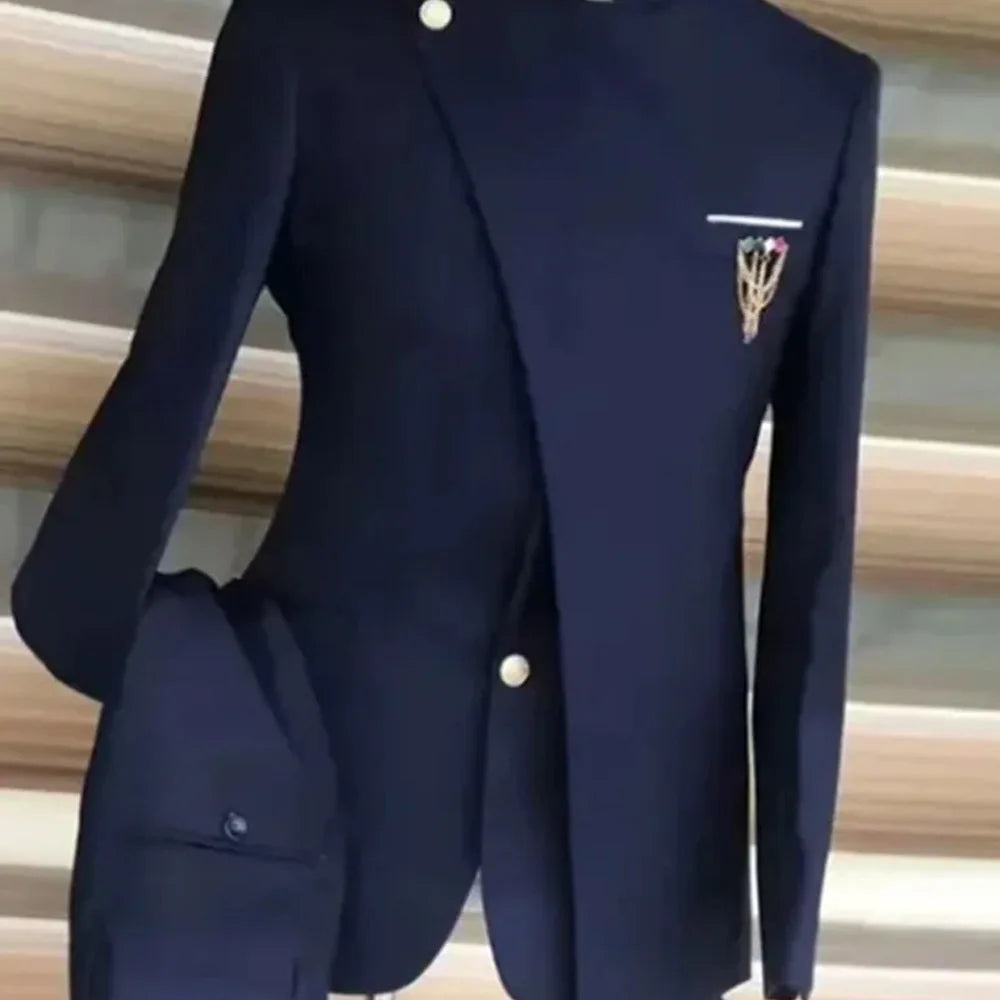 Men's Suits Single Breasted Stand Lapel Blazer  Formal Occasion Party 2 Piece Jacket Pants