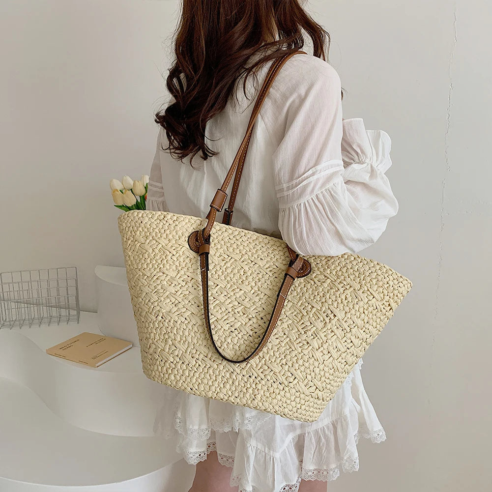 Straw Woven Tote Bags for Women Shoulder Raffia Bag  Rattan Large Shopping Basket Beach Bag Luxury Crochet Handbag Tote Bag