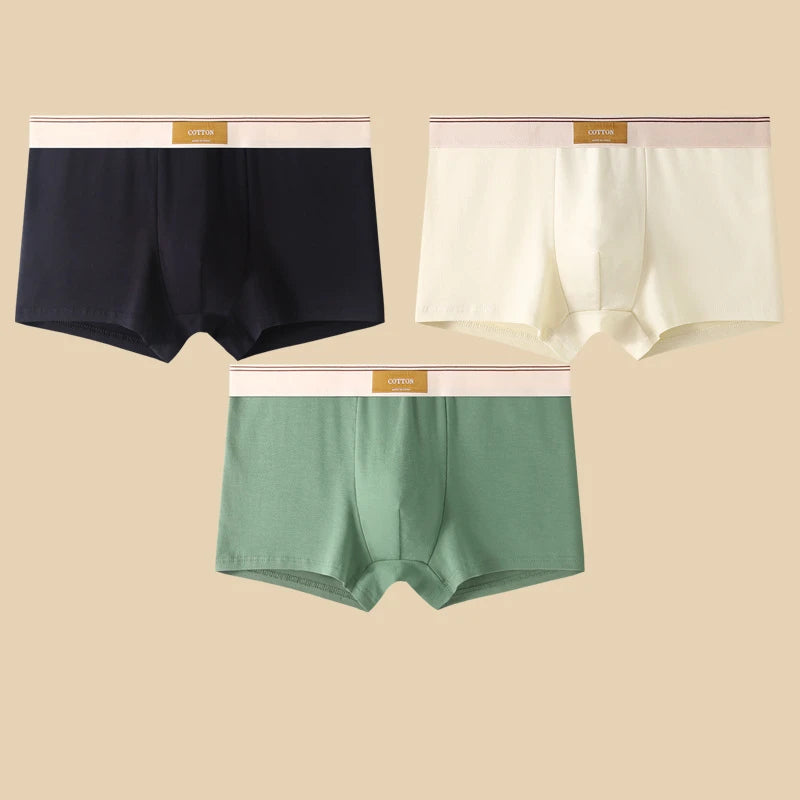 3Pcs Men's Underwear Hombre Boxershorts Comfortable Breathable Cotton Underwear Sexy Underwear Solid Color Boxer Shorts
