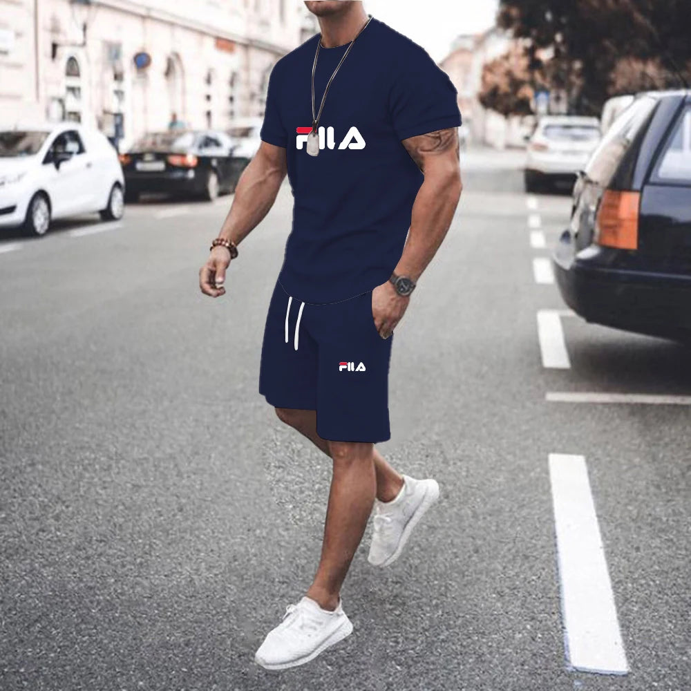 Summer Casual Men's Short Sleeve Set, Two Piece T-shirt + Shorts  Pattern Men's Street Wear, US sizes clothes