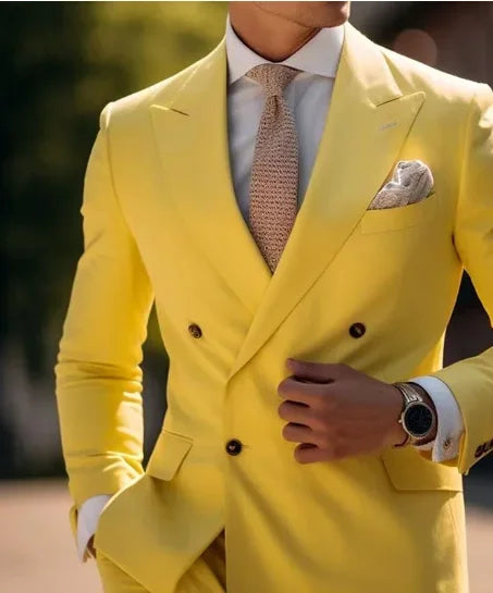High Quality Men's Suits Double Breasted Bespoke Double Breasted Peaked Lapel Formal Blazer Slim Fit 2 Piece Jacket Pants