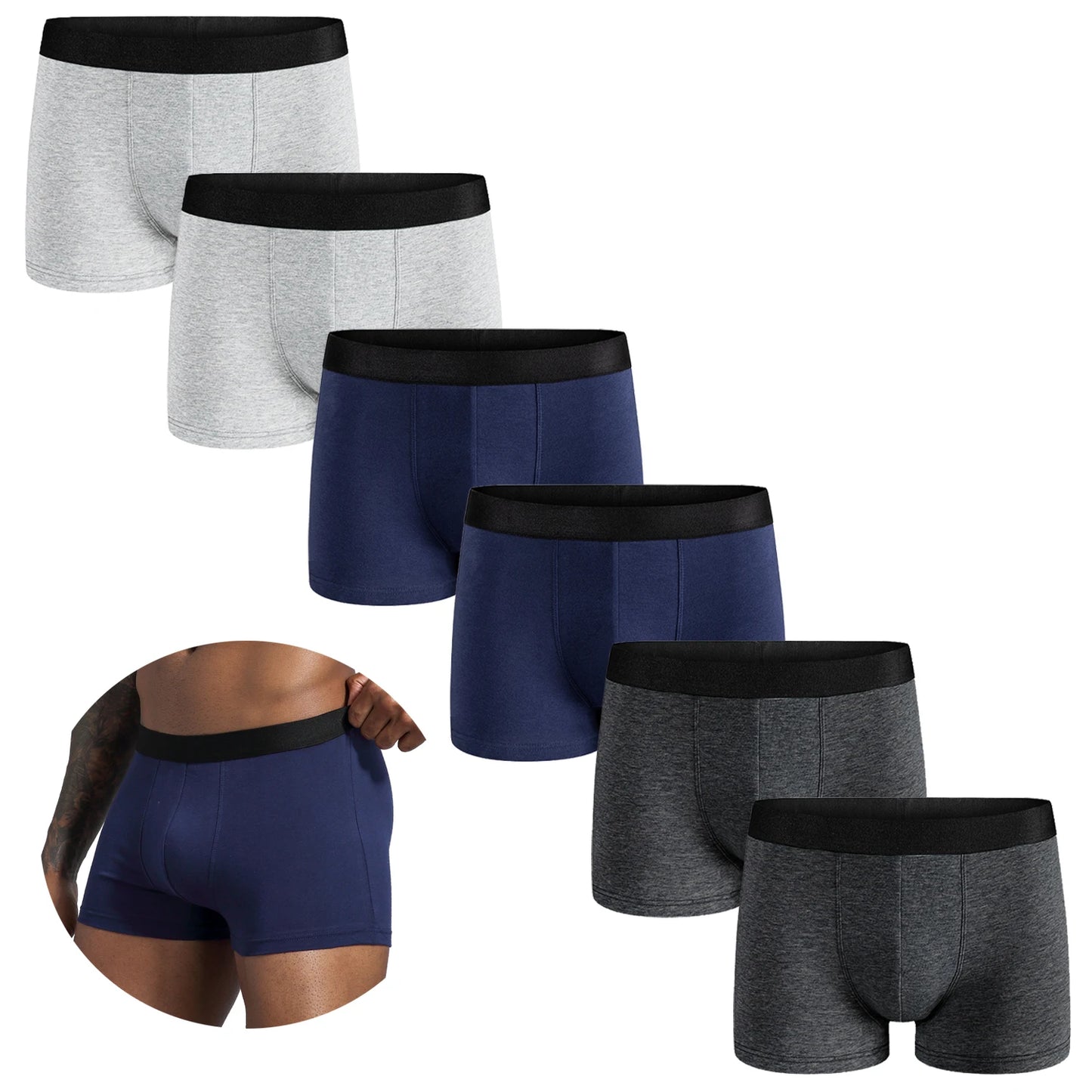 6pcs pack Black Boxer Shorts Men Underwear Soft Breathable Male Underpants for Men Homme Boxershorts