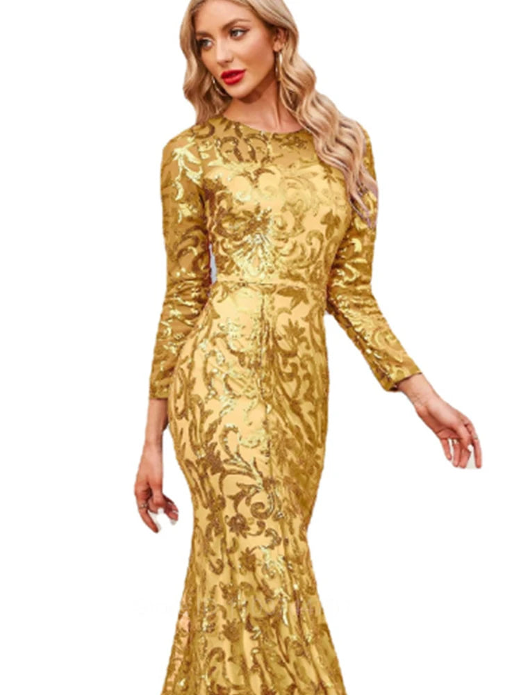 Sequined Silk Diamond Long Bodycon Dress