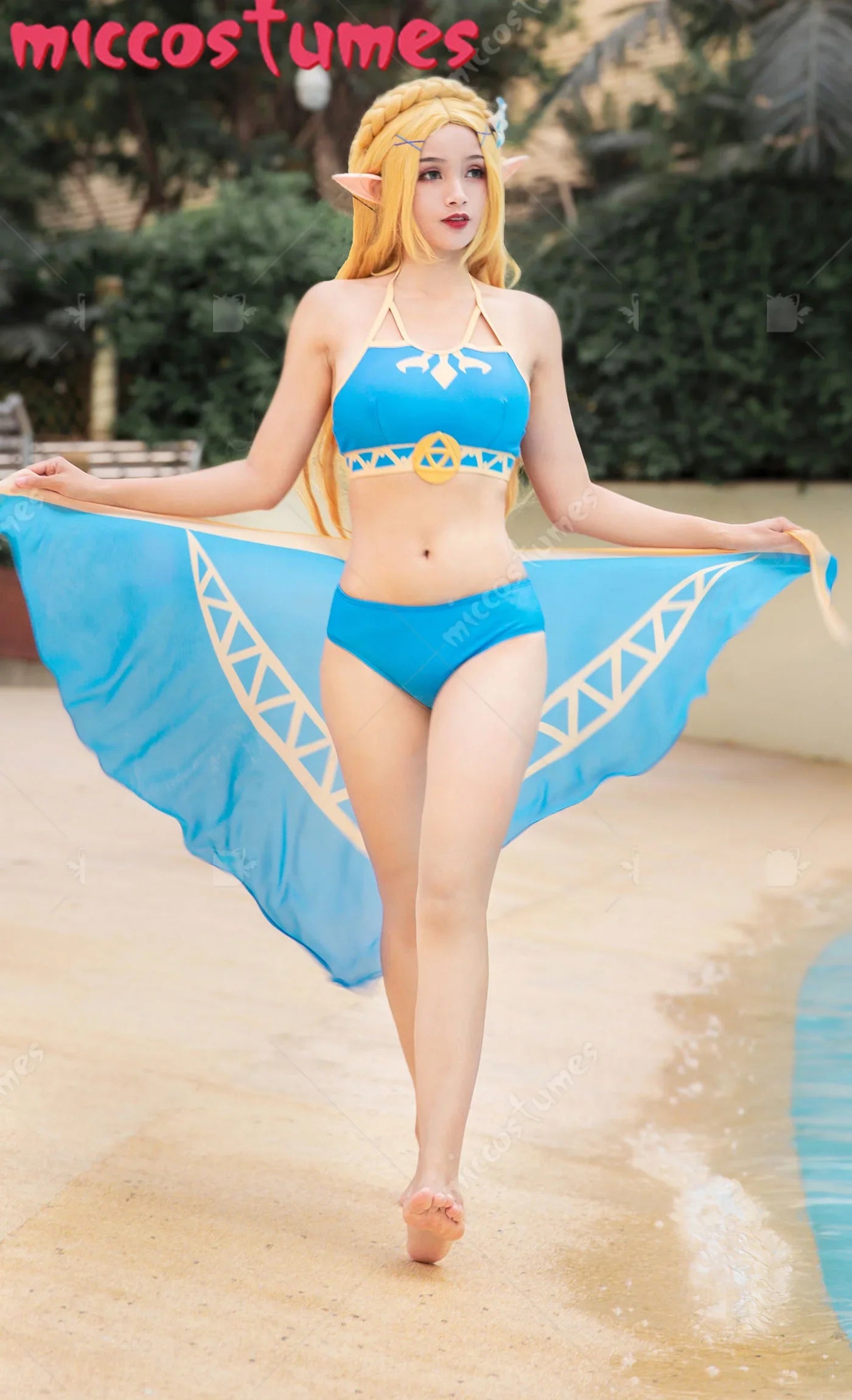 Halter Bikini Split Swimsuit Swimwear with Veil