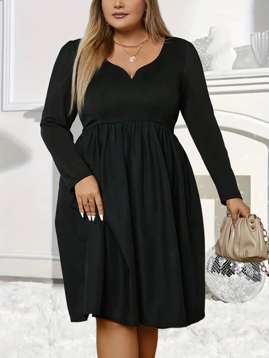 V Neck Long Sleeved Casual Elegant Neckline Notched  Dress