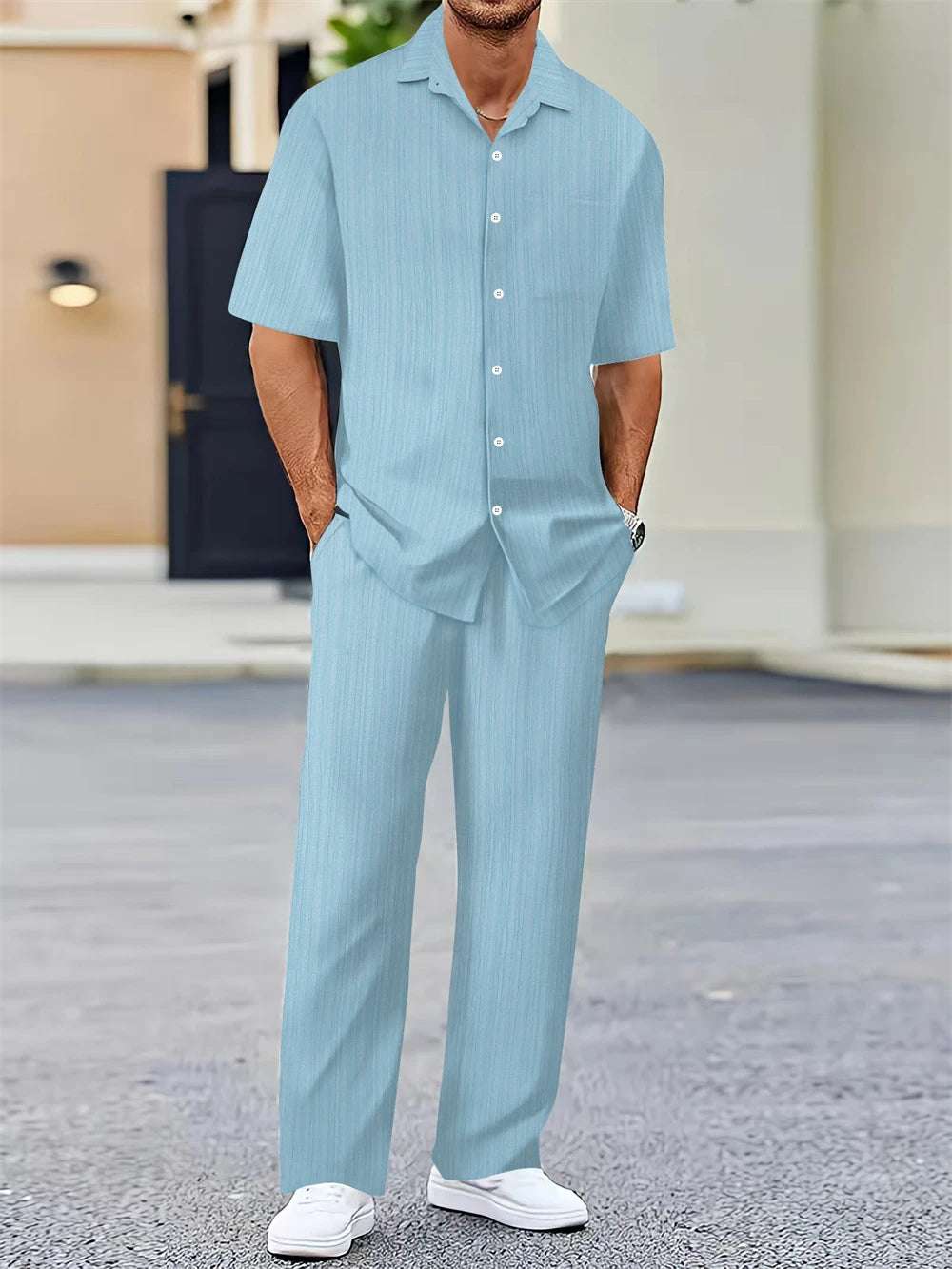 (Shirt+Pants) Summer Men Fashion Classic Shirt men Business Casual Shirts Men Set Of Clothes