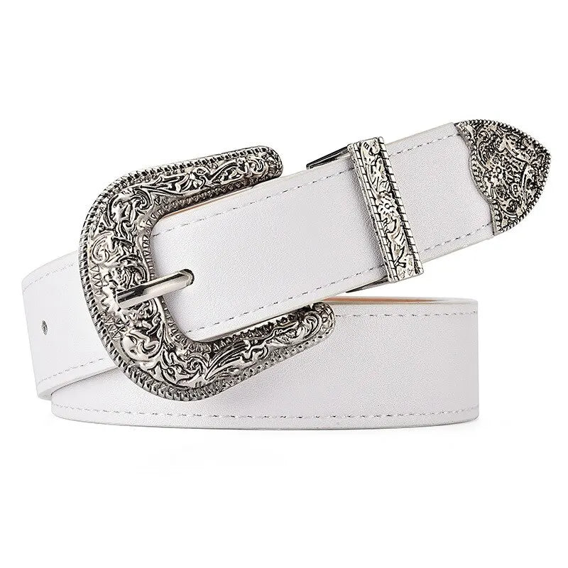 Women's Belt Vintage Carved Needle Buckle Belt Rock Style Jeans Belt PU Leather Belt