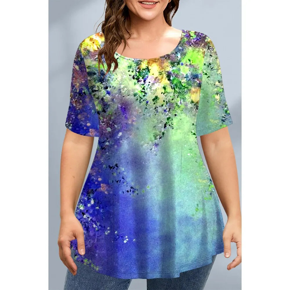 Women's T-Shirts Spring Clothing Floral Graphic O-Neck Pullovers Short Sleeve Tops Streetwear Oversized Apparel Ladies