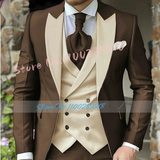 Classic Suits For Men Custom Made 3 Piece Jacket Vest Pants Set Formal Business Tuxedos