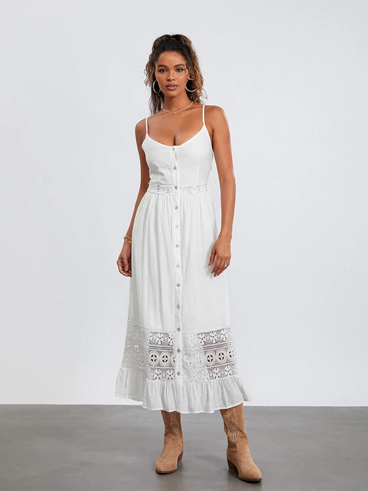 Floral Print Sleeveless Maxi Dress with V-Neckline and Ruffle Hem Casual
