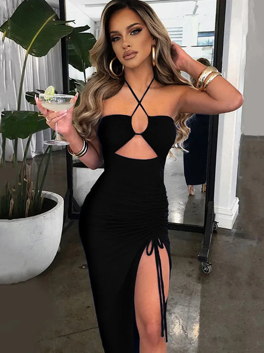 Sleeveless Sexy Female Midi Backless Dress Slim Night Club Party Women's Dress Bodycon
