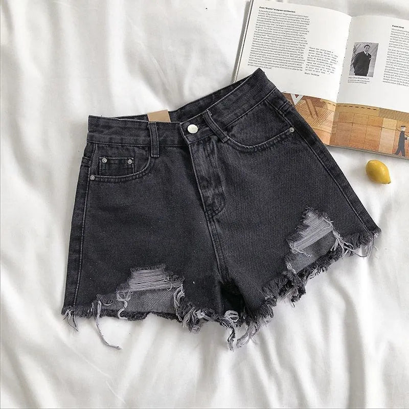 Denim Shorts Women's Summer Fashion Casual High Waist Ripped Jeans Pocket Tassel Streetwear