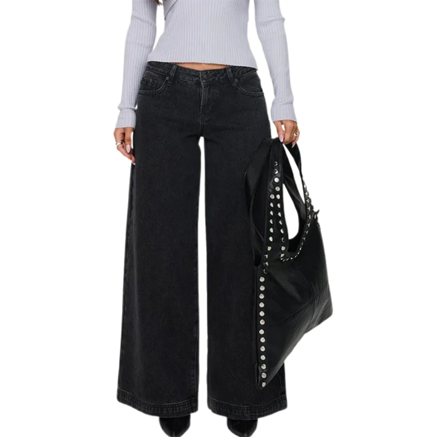 Women s High Waist Flared Jeans Vintage Wide Leg Denim Pants Casual Bell Bottom Trousers