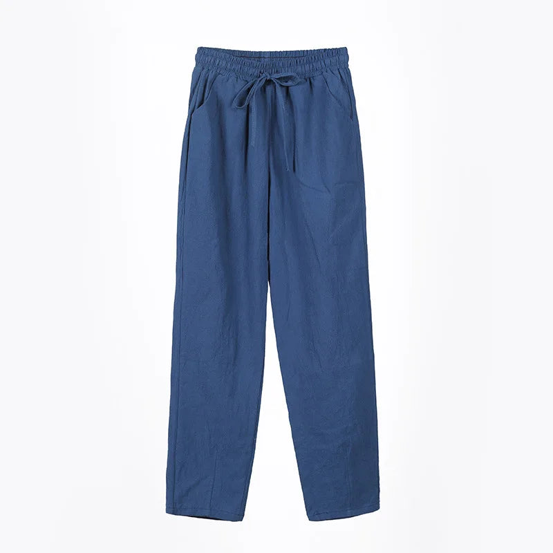 Ankle Length Casual Elastic Waist Harem Thin Cotton Linen Trousers