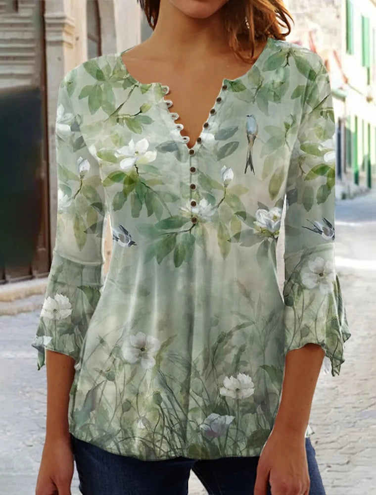 Summer Street Fashion Button-Down T-Shirt Loose Women'S Comfortable Clothing Shirt 3d Printed Trend Seven-Quarter Sleeve Top