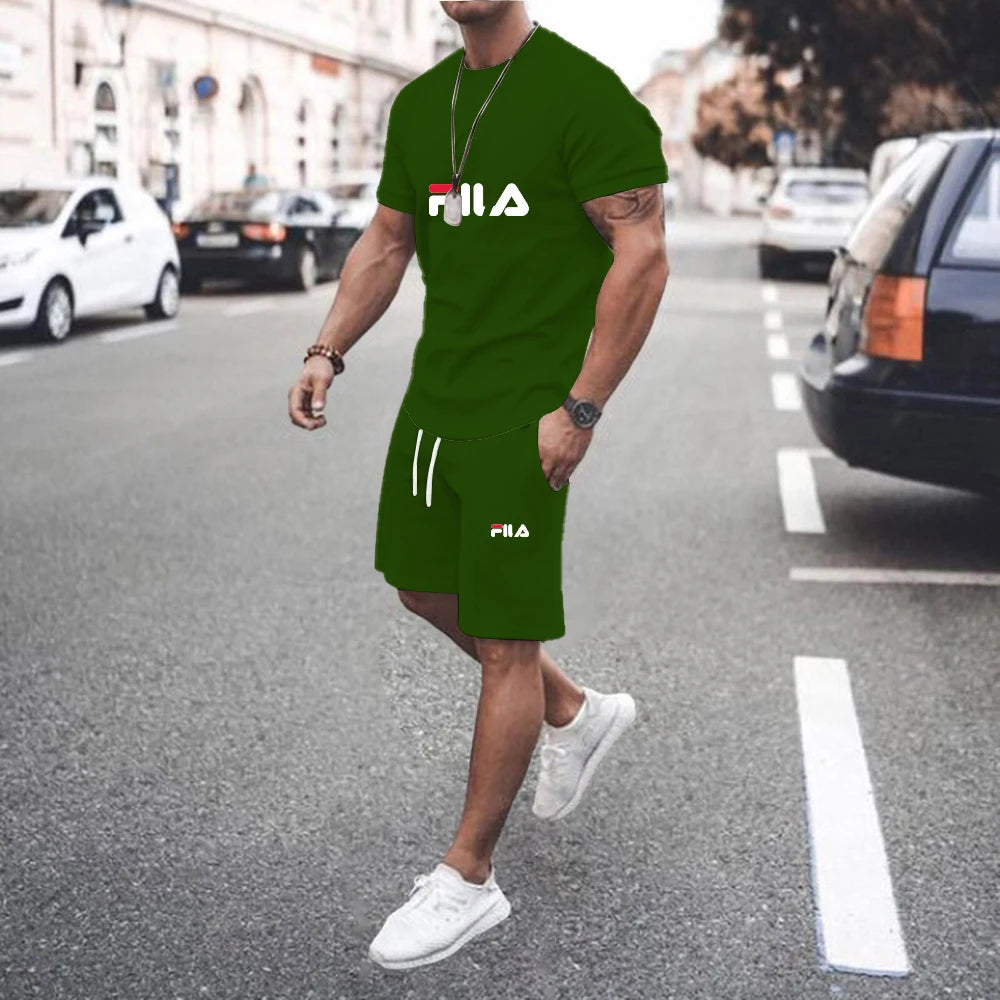 Summer Casual Men's Short Sleeve Set, Two Piece T-shirt + Shorts  Pattern Men's Street Wear, US sizes clothes