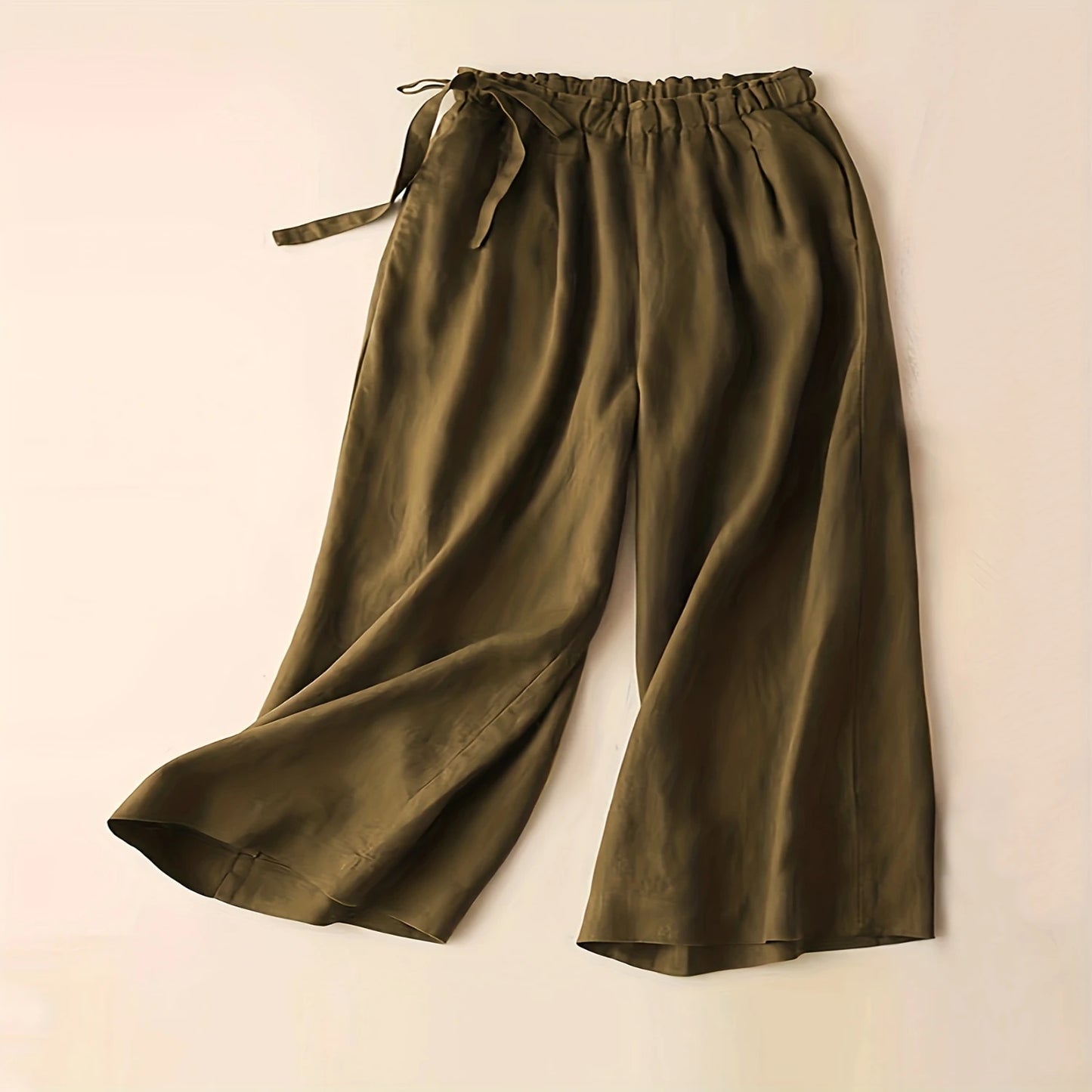 Solid Elastic Waist Pants, Casual Wide Leg Women's Summer Clothing