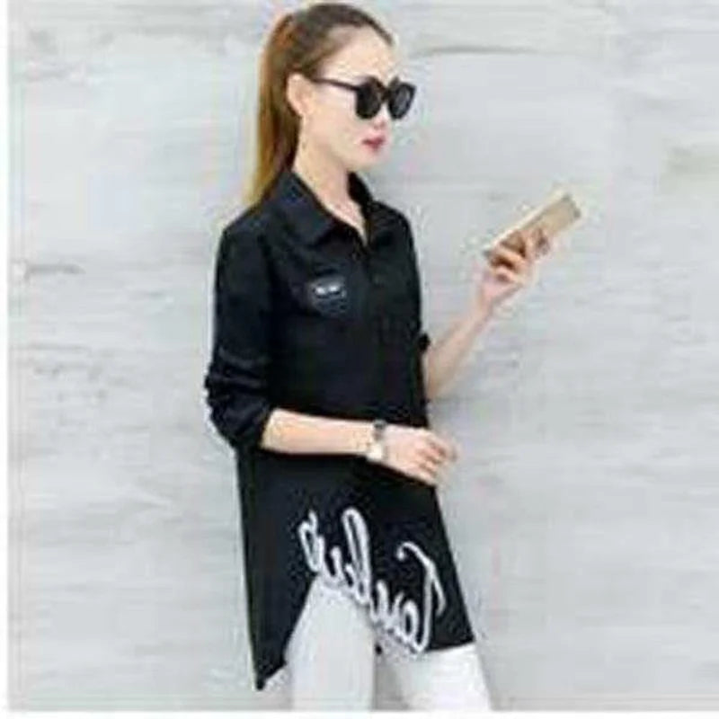 Fashion Embroidery Asymmetrical Blouse