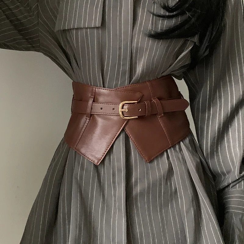 Classic Pin Buckle Wide Belts Black Elastic PU Waistband Trendy Corset Waspie Belt Classic Dress Girdle For Women