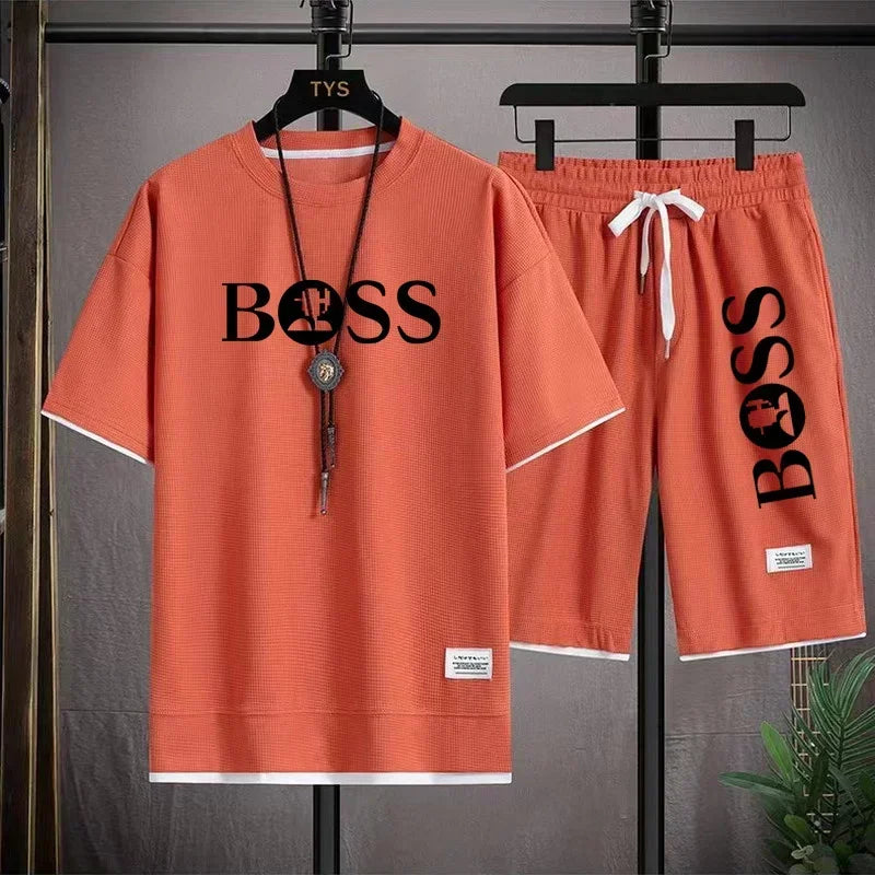 Men's luxury sportswear set casual fitness T-shirt and shorts 2-piece set with short sleeves summer