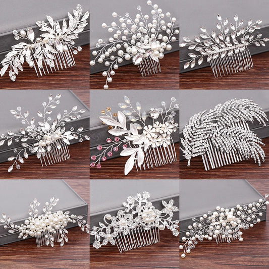 Hair Combs  Hair Accessories For Women Hair Jewelry Silver Color Pearl Rhinestone Head Jewelry Women Accessories