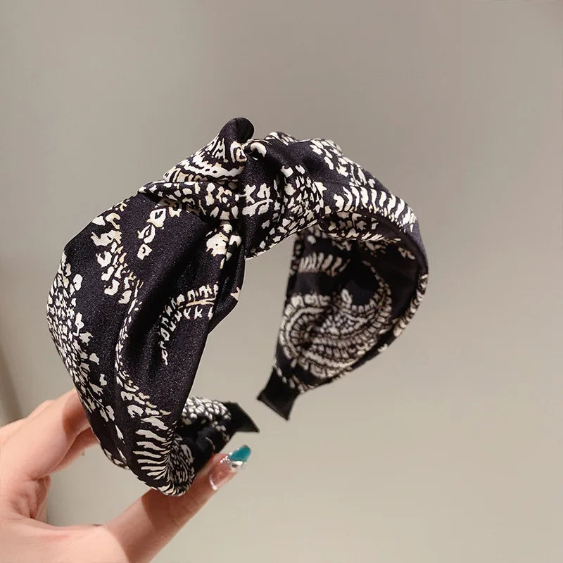 Ethnic style fabric knotted headband wide edge non-slip hairband fashion women's hair accessories