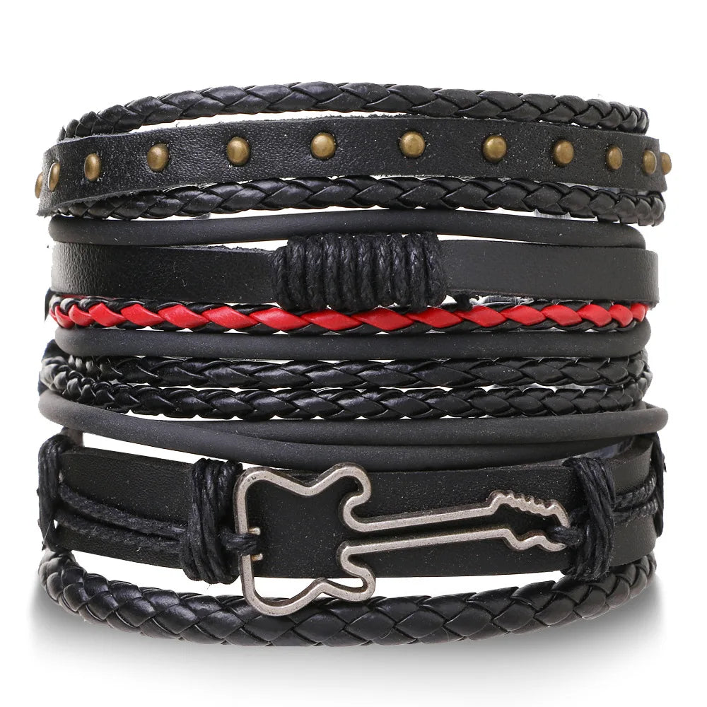 1 Fashion Bracelet Viking Bracelet For Men Hand Bracelets Woven Skull Hand Jewelry Adjustable Leather Set Bracelet